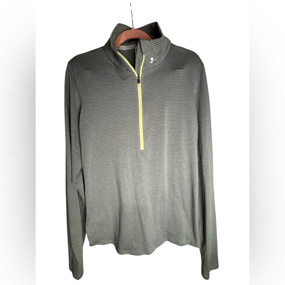 Under Armour Gray Striped Quarter-Zip Pullover with Neon Yellow Trim